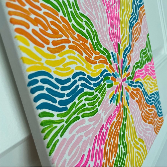 🎉🎉🌈 ORIGINAL Squiggle Rainbow Explosion Painting 10”x10” Vivid Bright Colors - Picture 4 of 5